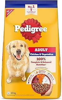 Pedigree Adult Dry Dog Food, Chicken & Vegetables, 10 kg, Contains 37 Essential Nutrients, 100% Complete & Balanced Food for Adult Dogs