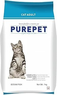 Purepet Adult Dry Cat Food 1 kg Pack | Ocean Fish Flavour | Hair Ball Protection | Heart Care | Skin Health | Taurine for Healthy Heart